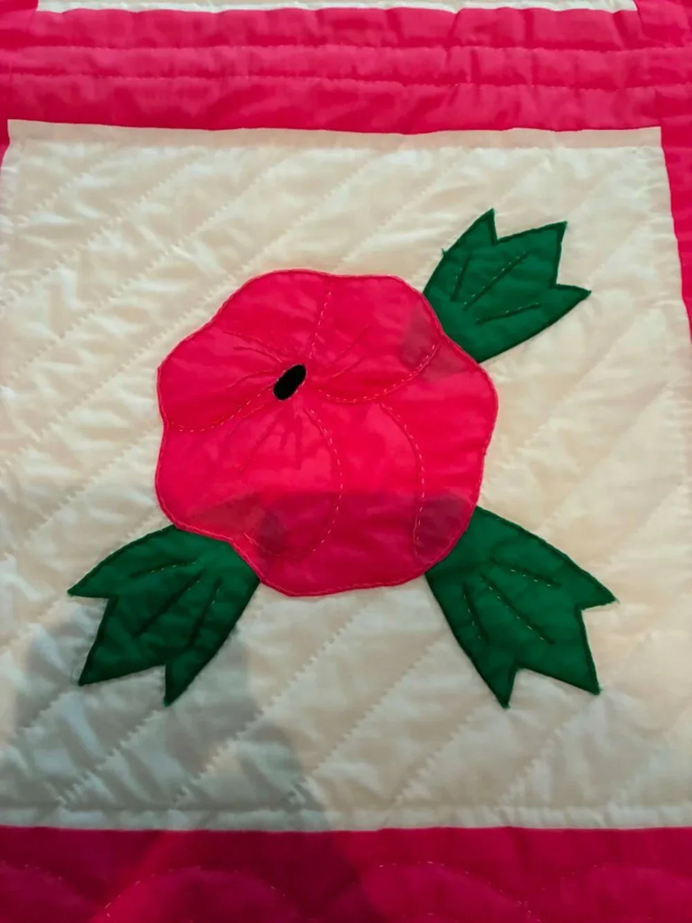 Beautiful Hand Quilted Embroidered Pansy Applique Quilt 73x87